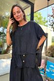Tasha Damask Cap Sleeve Button Top Black